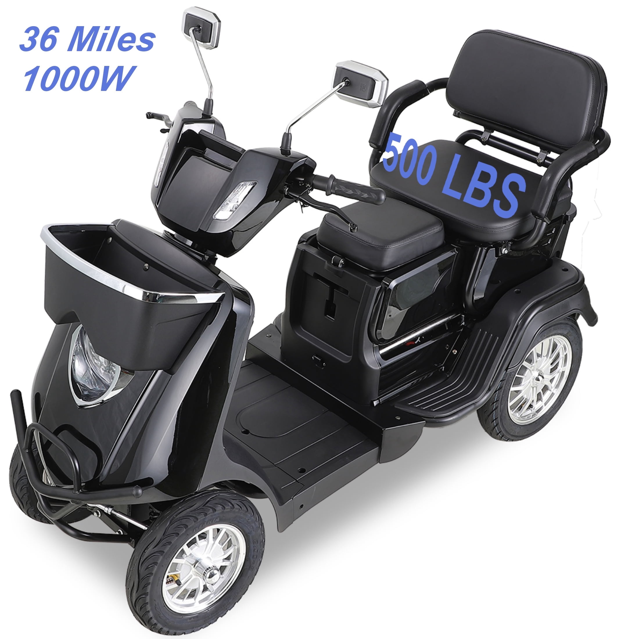 Xlluproid Mobility Scooters,2 Seater Electric Scooter Mobility Scooter for Adults& Seniors 1000W,Heavy-Duty 4 Wheel ,Adjustable Seat 500lbs Capacity,Black