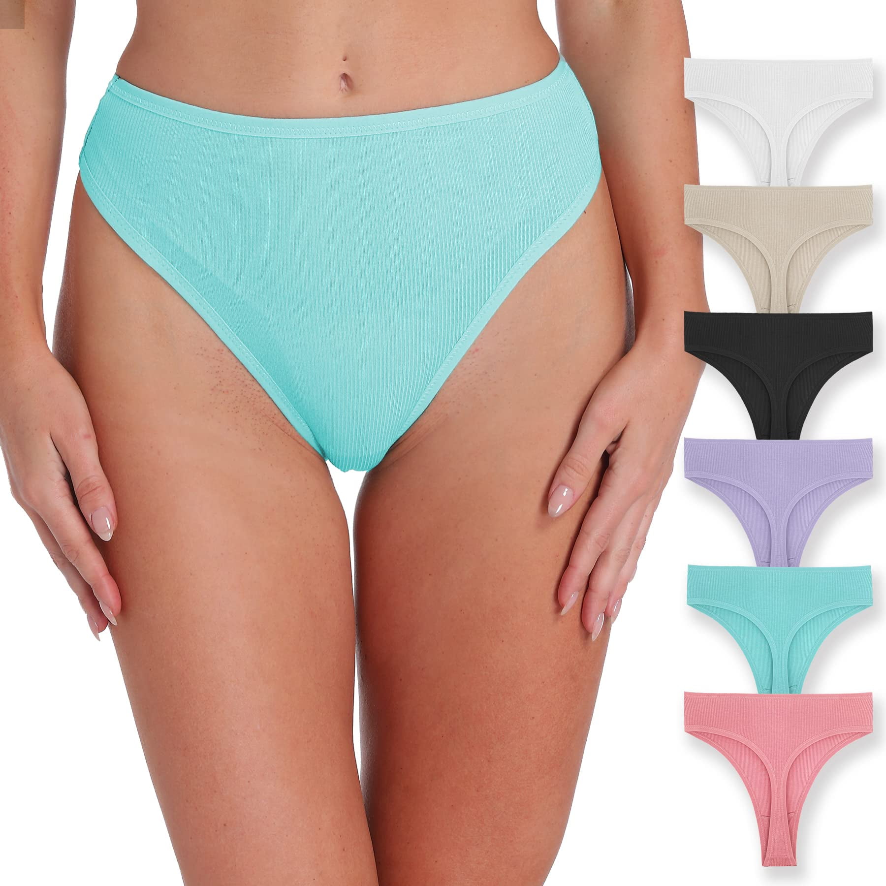 Xlndsoea Women's High Waisted Ribbed Cotton Thongs Stretchy Sport Panties  High Cut Breathable Underwear 6-Pack : : Clothing, Shoes 