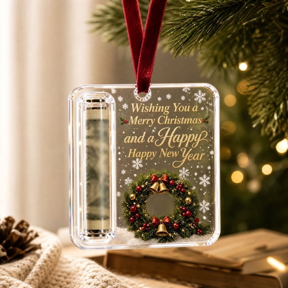 Xlokein Christmas Cash Gift Ornament, Acrylic Money Holder Hanging Decor, Unique Christmas Decoration for Christmas Tree, Fireplace