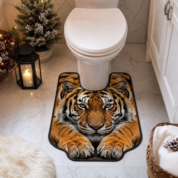 Xlokein U Shaped Lying Animal Toilet Bath Mat, Washable Non-Slip Quick Dry Bathroom Contour Rug, Comfortable Commode Contour Floormat for Toilet Base, Bathroom