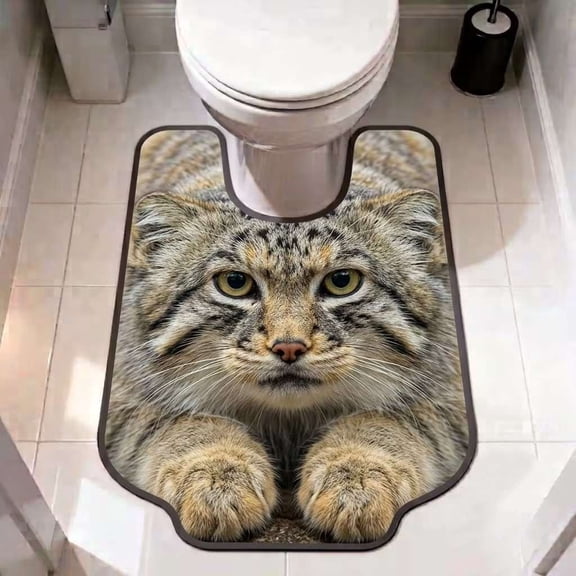 Xlokein U Shaped Lying Animal Toilet Bath Mat, Washable Non-Slip Quick Dry Bathroom Contour Rug, Comfortable Commode Contour Floormat for Toilet Base, Bathroom