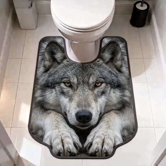 Xlokein U Shaped Lying Animal Toilet Bath Mat, Washable Non-Slip Quick Dry Bathroom Contour Rug, Comfortable Commode Contour Floormat for Toilet Base, Bathroom