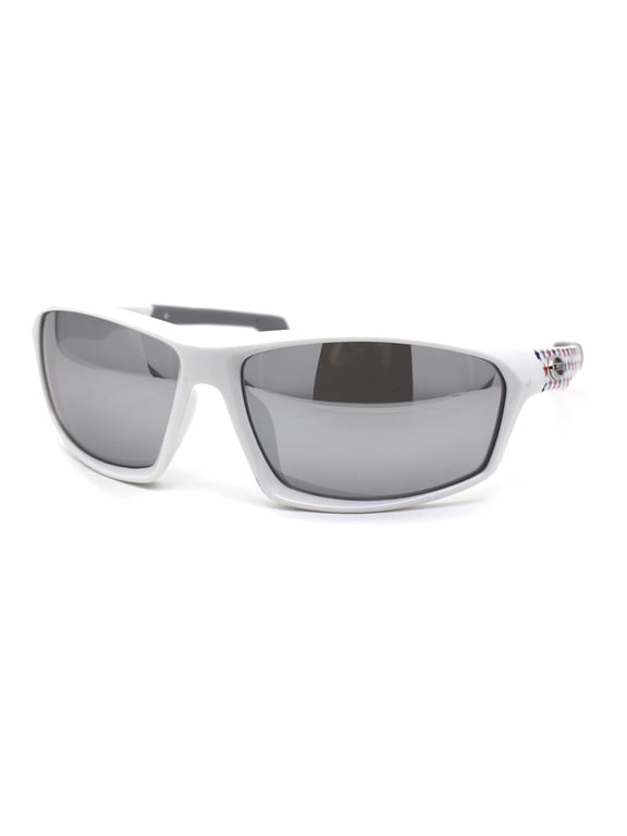 Xloop American Patriotic Print Warp Around Sport Sunglasses White Grey Silver Mirror