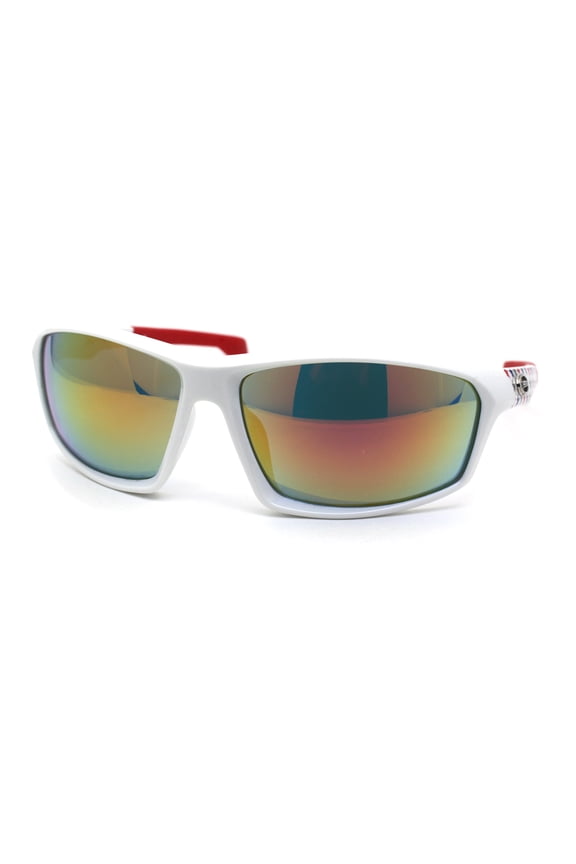 Xloop American Patriotic Print Warp Around Sport Sunglasses White Red Orange Mirror