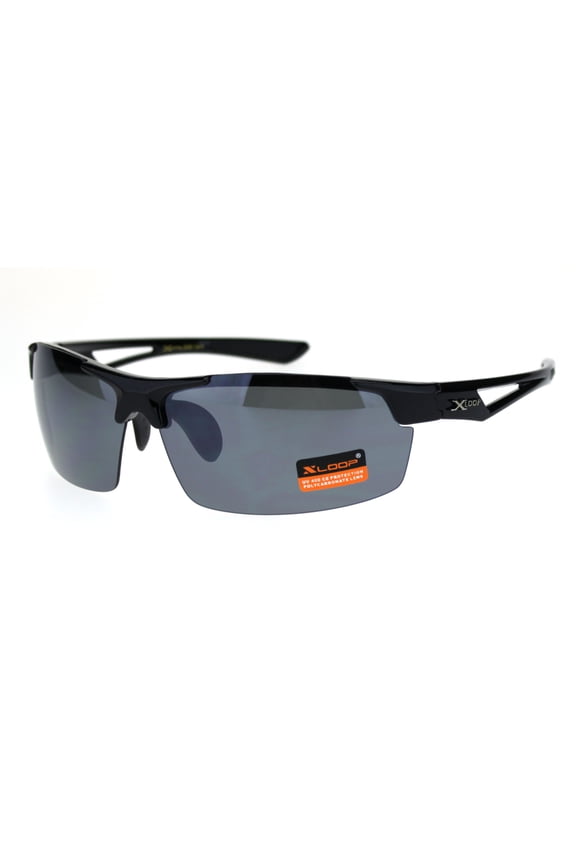 Xloop Baseball Half Rim Sport Warp Around Plastic Sunglasses All Black