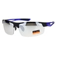 thumbnail image 1 of Xloop Baseball Half Rim Sport Warp Around Plastic Sunglasses Black Blue Silver Mirror, 1 of 4