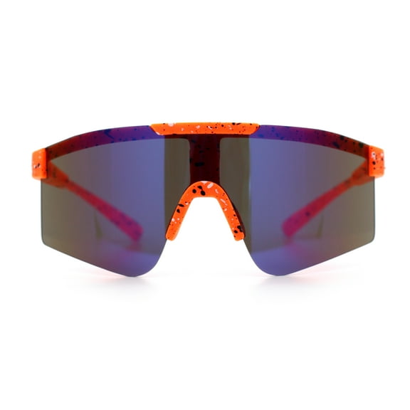 Xloop Boys Child Size MTB Shield Color Mirror Rimless Plastic Sport Sunglasses [Orange - Blue Mirror]
