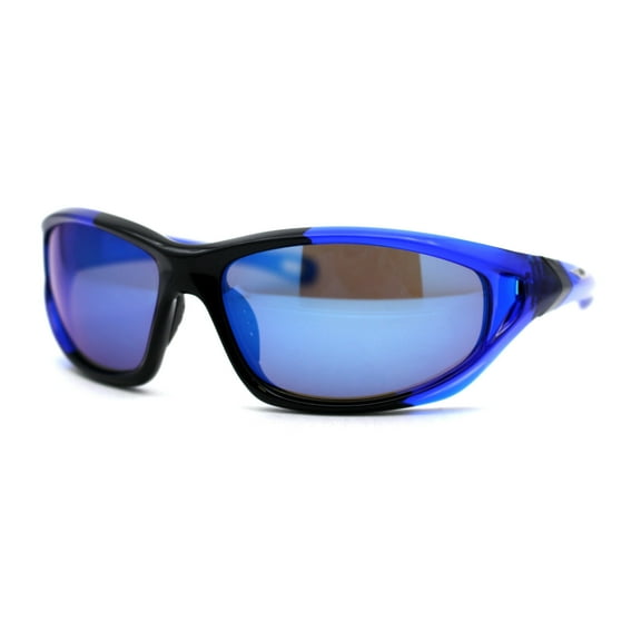 Xloop Classic 90s Oval Wrap Around Plastic Sport Sunglasses Black Blue Mirror