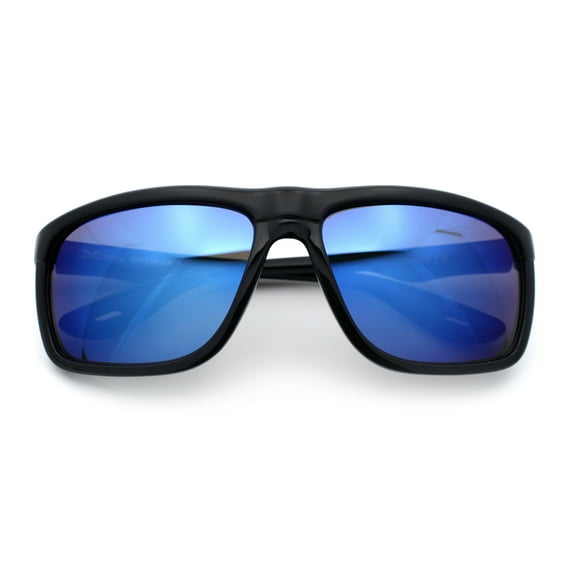 Xloop Classic Mens Color Mirror Wrap Around Rectangular Sport Plastic Sunglasses Black - Blue Mirror