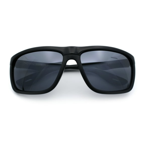 Xloop Classic Mens Color Mirror Wrap Around Rectangular Sport Plastic Sunglasses Matte Black - Black