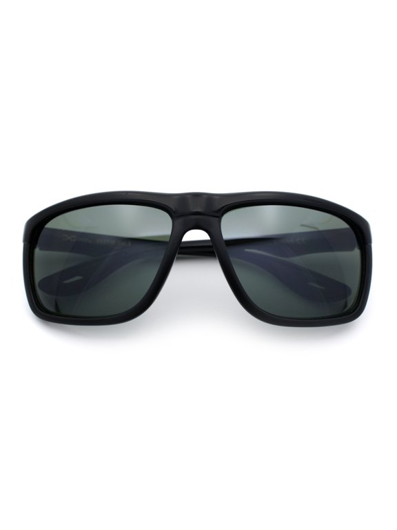 Xloop Classic Mens Color Mirror Wrap Around Rectangular Sport Plastic Sunglasses Matte Black - Green