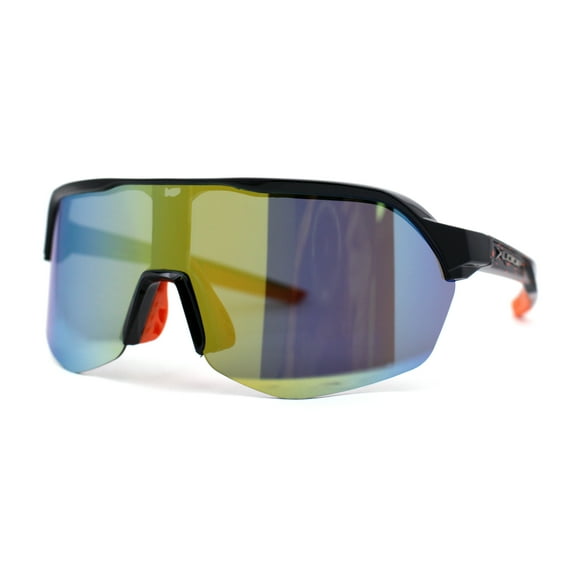 Xloop Color Mirror Shield Oversize Half Rim Plastic Sport Sunglasses Black Orange Yellow Mirror
