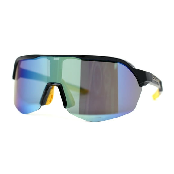 Xloop Color Mirror Shield Oversize Half Rim Plastic Sport Sunglasses Black Yellow Mirror