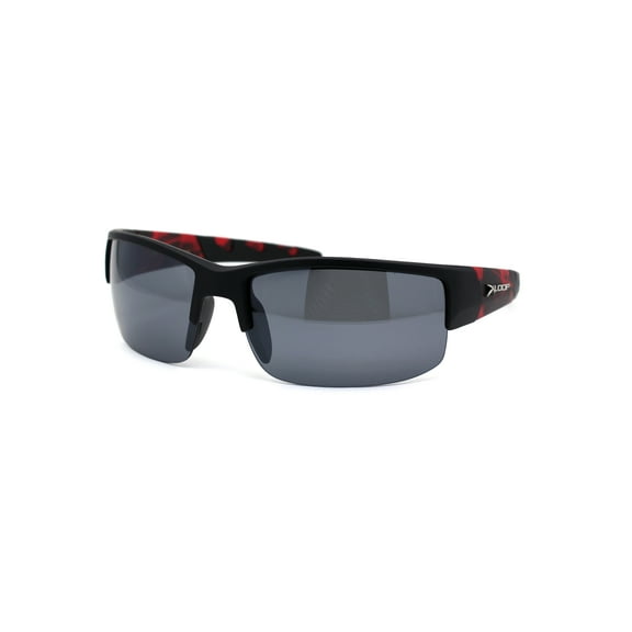 Xloop Flaming Arm Rectangular Half Rim Matte Sport Sunglasses Black Red Black