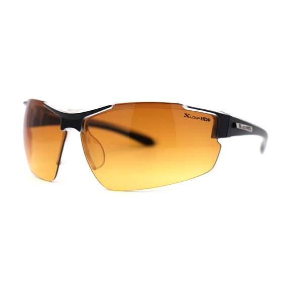 Xloop HD Driving Lens Mens Sport Wrap Around Half Rim Sunglasses Black Clear