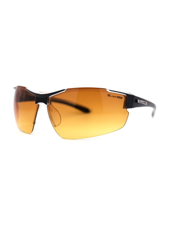 Xloop HD Driving Lens Mens Sport Wrap Around Half Rim Sunglasses Black Clear