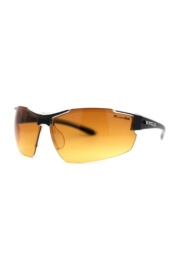 Xloop HD Driving Lens Mens Sport Wrap Around Half Rim Sunglasses Black Clear