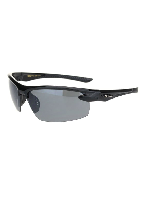 Xloop Mens 90s Warp Around Sport Baseball Half Rim Plastic Sunglasses All Black