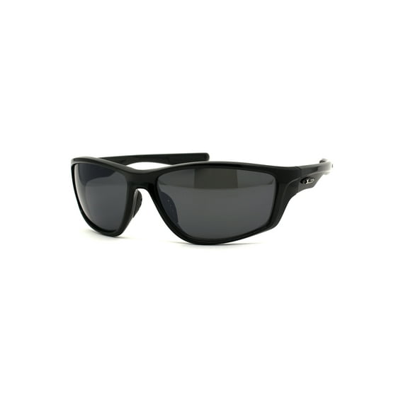 Xloop Mens All Black Warp Around Sport Oval Plastic Sunglasses Shiny Black