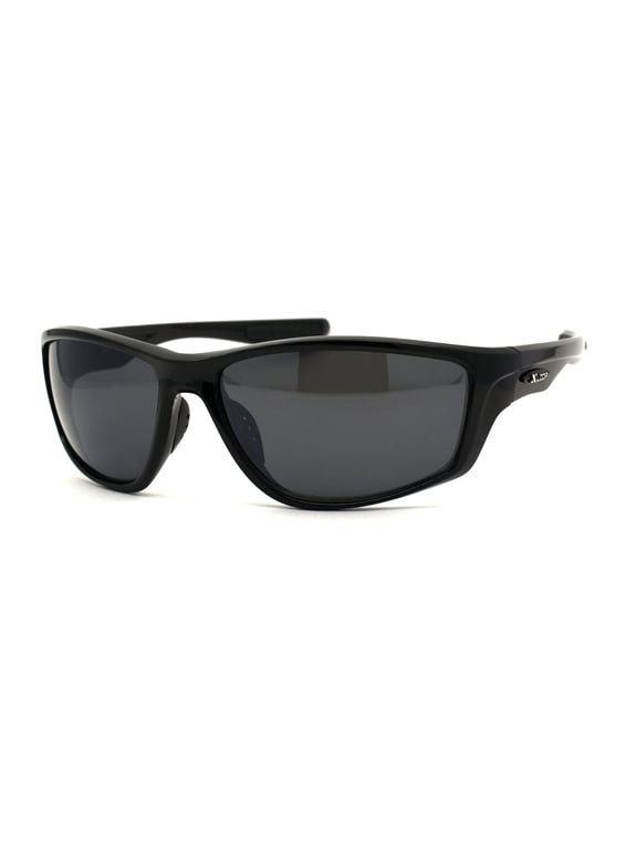 Xloop Mens All Black Warp Around Sport Oval Plastic Sunglasses Shiny Black