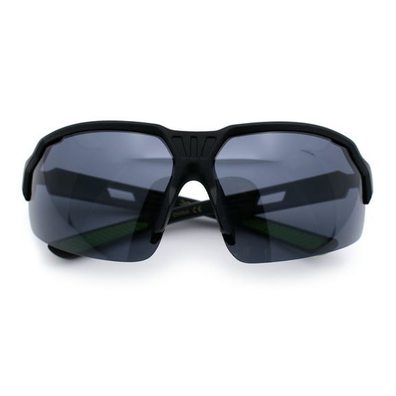 Xloop Mens Baseball Half Rim Rectangular Wrap Around Sport Plastic Sunglasses [Black Green Accent]