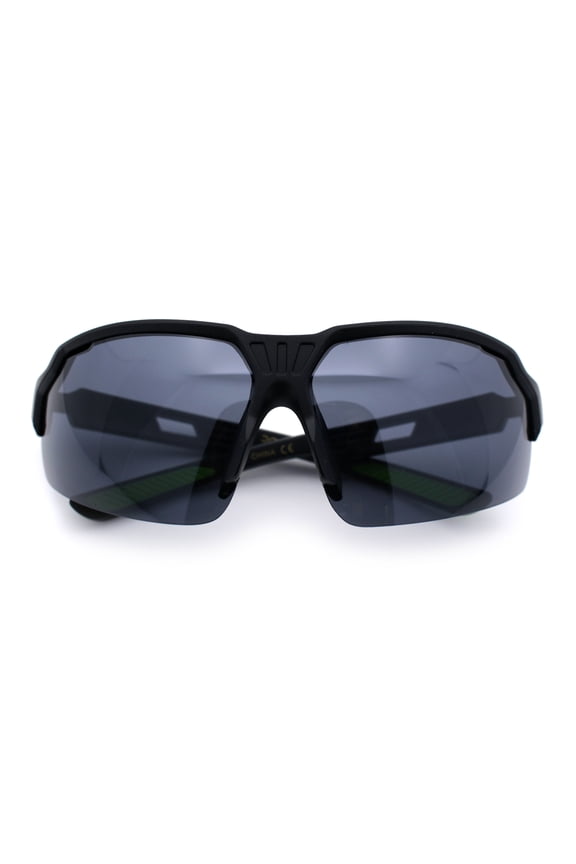 Xloop Mens Baseball Half Rim Rectangular Wrap Around Sport Plastic Sunglasses [Black Green Accent]