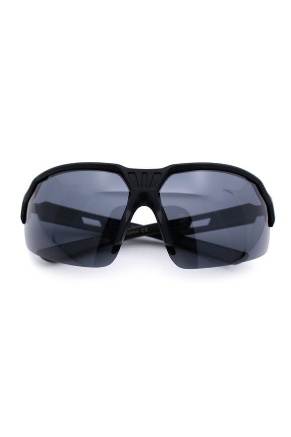 Xloop Mens Baseball Half Rim Rectangular Wrap Around Sport Plastic Sunglasses [Black Grey Accent]