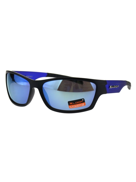 Xloop Mens Classic 90s Mirror Lens Plastic Biker Sport Sunglasses Black Blue