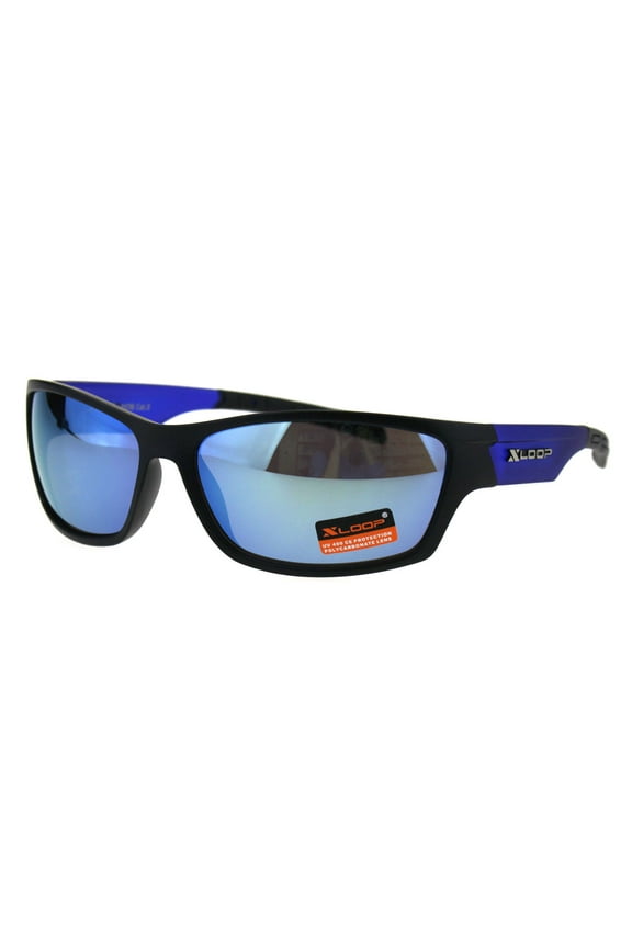 Xloop Mens Classic 90s Mirror Lens Plastic Biker Sport Sunglasses Black Blue