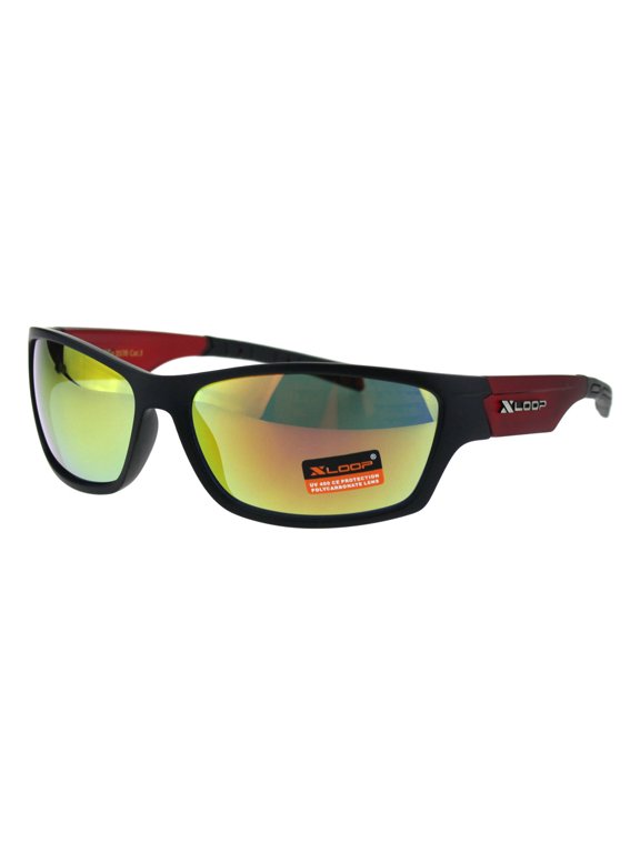 Xloop Mens Classic 90s Mirror Lens Plastic Biker Sport Sunglasses Black Red Yellow