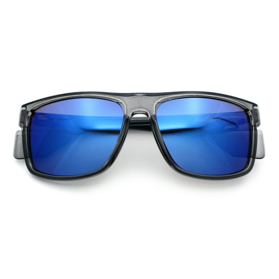 Xloop Mens Color Mirror Rectangle Sport Plastic Side Visor Sunglasses Slate Navy - Blue Mirror