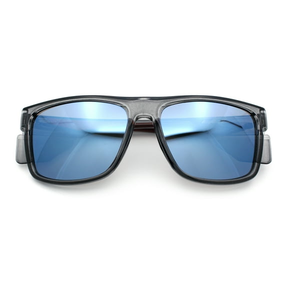 Xloop Mens Color Mirror Rectangle Sport Plastic Side Visor Sunglasses Slate Orange - Blue Mirror