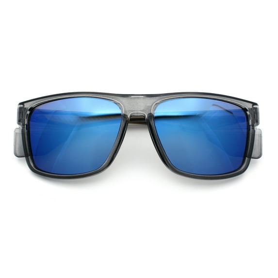 Xloop Mens Color Mirror Rectangle Sport Plastic Side Visor Sunglasses Slate Yellow - Blue Mirror