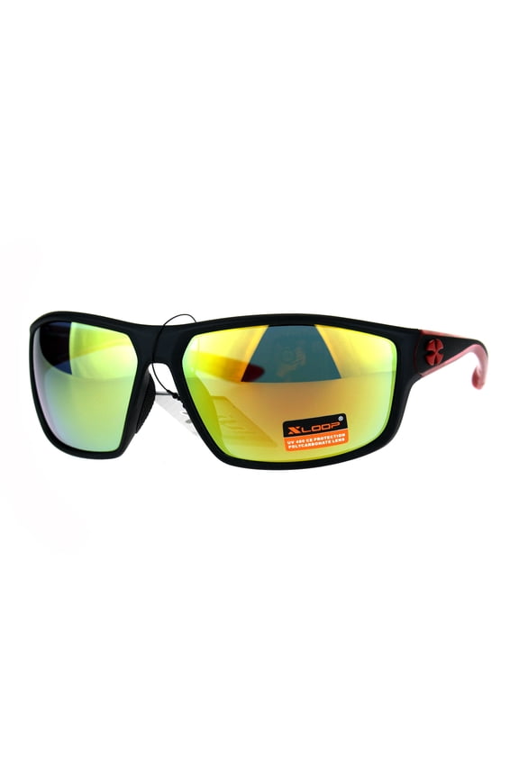 Xloop Mens Color Mirror Rectangular Warp Sport Plastic Sunglasses Orange Red