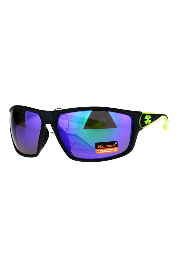 Xloop Mens Color Mirror Rectangular Warp Sport Plastic Sunglasses Teal Green