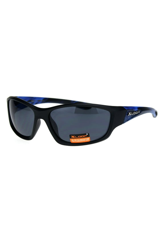 Xloop Mens Flaming Arm Rectangular Warp Sport Plastic Sunglasses Black Blue Black
