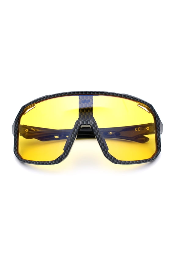 Xloop Mens HD Night Driving Lens Oversized Shield Sport Plastic Sunglasses [Carbon Fiber Print]