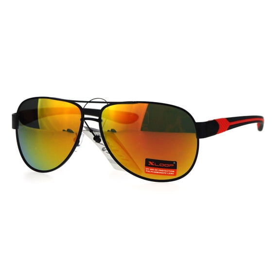 Xloop Mens Luxury Comfort Rubberized Arm Sport Aviator Sunglasses Black Orange