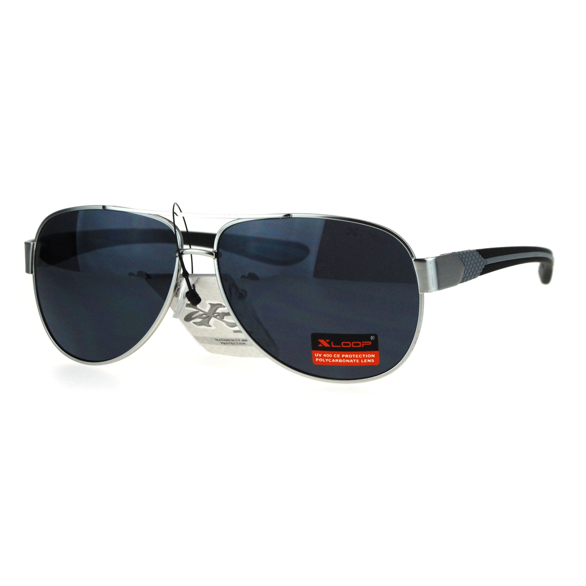 Xloop Mens Luxury Comfort Rubberized Arm Sport Aviator Sunglasses Silver  Black 