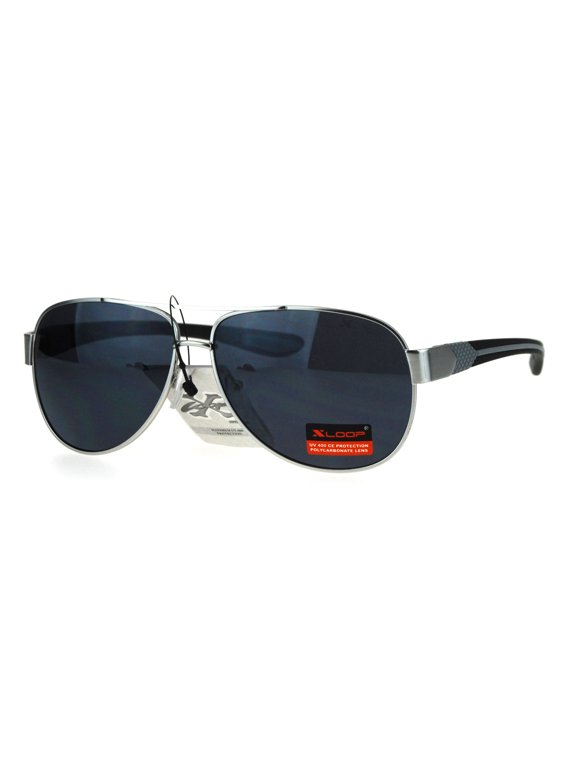 Xloop Mens Luxury Comfort Rubberized Arm Sport Aviator Sunglasses Silver Black
