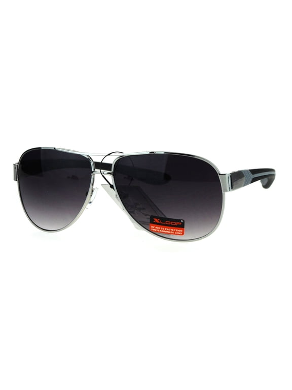 Xloop Mens Luxury Comfort Rubberized Arm Sport Aviator Sunglasses Silver Smoke