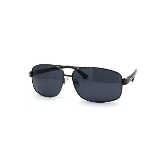 Xloop Mens Metal Rim Narrow Rectangular Pilots Sunglasses Gunmetal Shiny Black