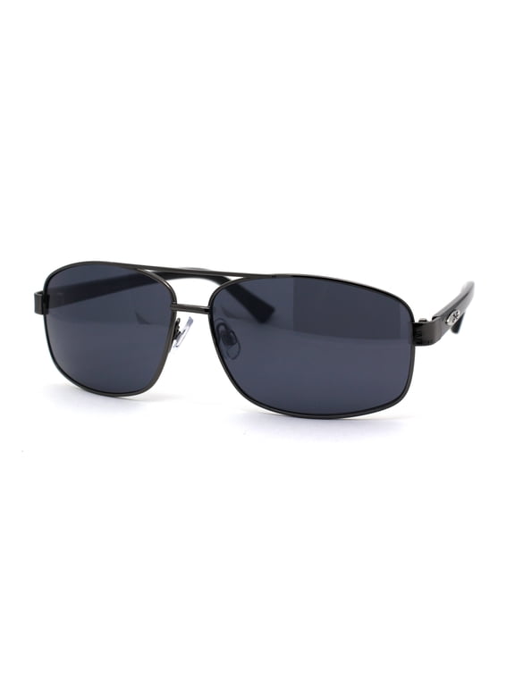 Xloop Mens Metal Rim Narrow Rectangular Pilots Sunglasses Gunmetal Shiny Black