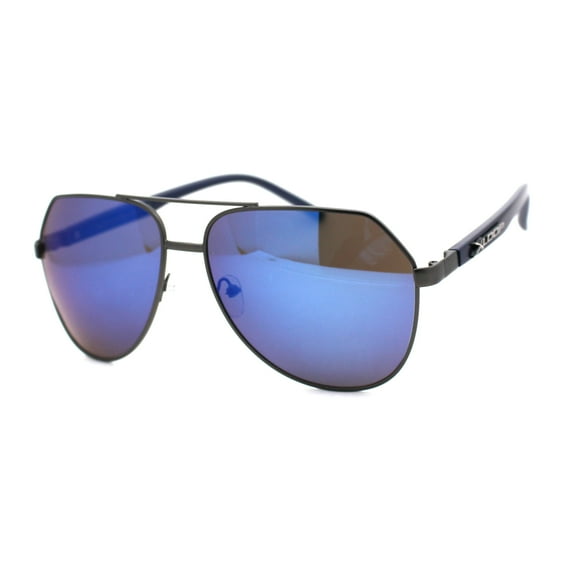 Xloop Mens Metal Rim Officer Style Racer Squared Geometric Sunglasses Gunmetal Blue Mirror