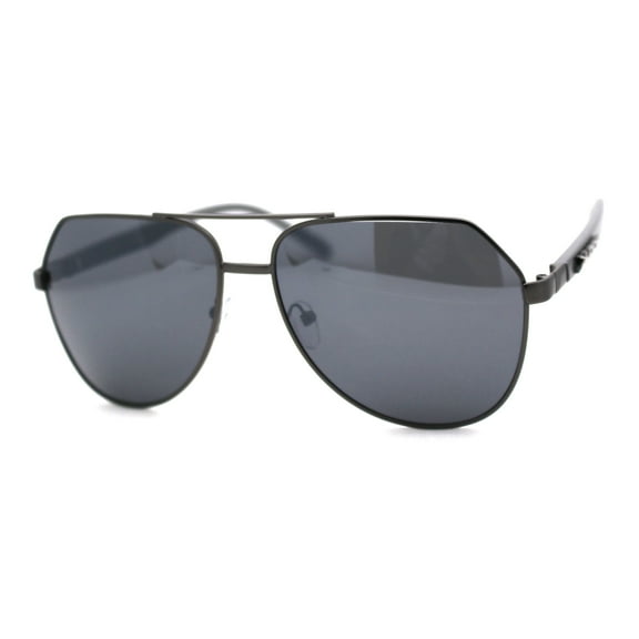 Xloop Mens Metal Rim Officer Style Racer Squared Geometric Sunglasses Gunmetal Grey Black