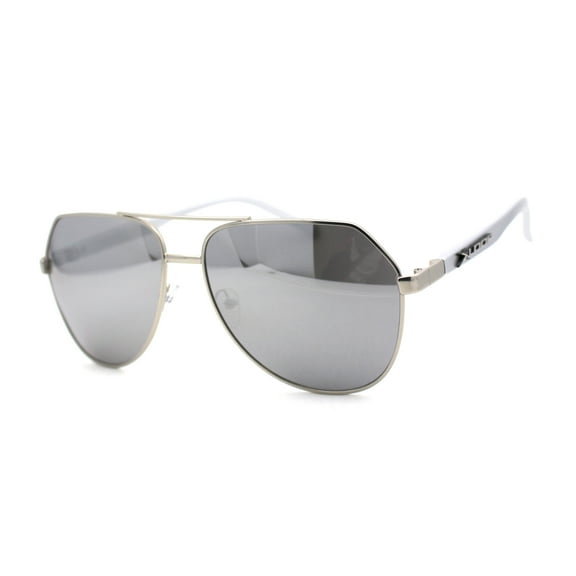 Xloop Mens Metal Rim Officer Style Racer Squared Geometric Sunglasses Silver Mirror