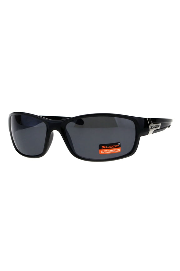 Xloop Mens Mirror Lens 90s Rectangular Warp Plastic Sport Sunglasses All Black