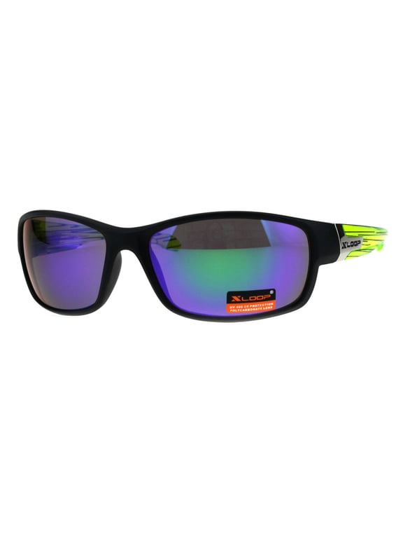 Xloop Mens Mirror Lens 90s Rectangular Warp Plastic Sport Sunglasses Green Black Blue