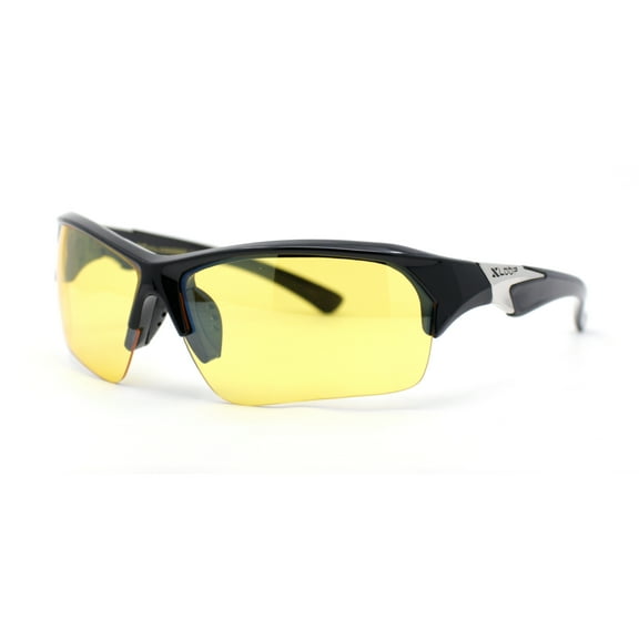 Xloop Mens Night Driving Blue Light Filter Half Rim Plastic Sport Sunglasses Shiny Black - Yellow