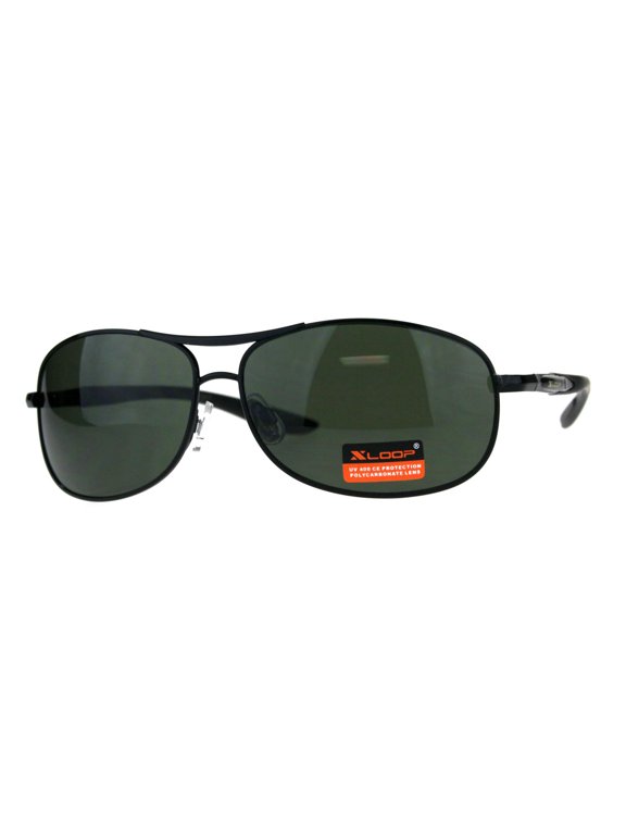 Xloop Mens Oval Metal Rim Pilots Officer Warp Sunglasses Black Green